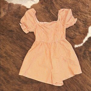 Orange Gingham Romper